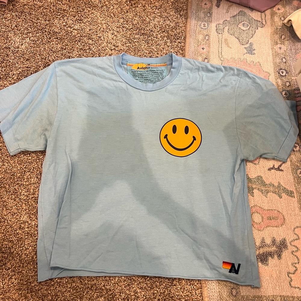 Aviator Nation Sky Blue Tee with Yellow Smiley